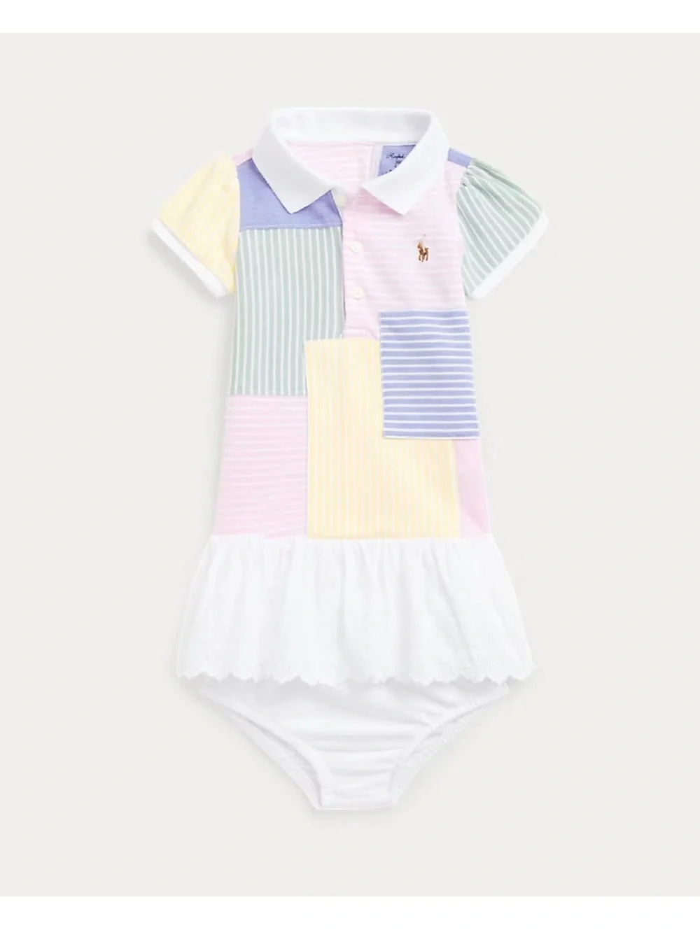 Ralph Lauren Baby Girl Patchwork Mesh Polo Dress & Bloomers 12M